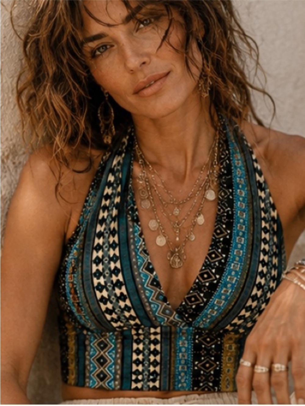 Teal Patterned Halter Top - Picture 4 of 4